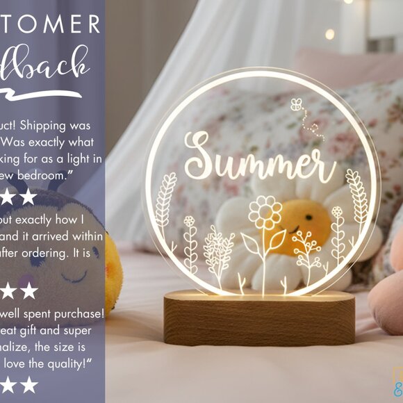 Flower Custom Name Light | Minimalist Personalized LED Bedroom Decor for Kids - Picture 7 of 8